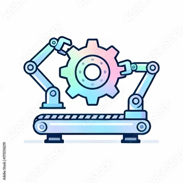 Fototapeta Mechanical Gear and Robotic Machine Vector Icon – Minimal Flat Industrial Design with Pastel Gradient
