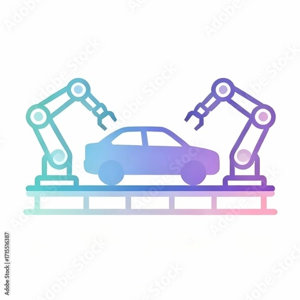 Fototapeta Automotive Industry Assembly Vector Icon – Robotic Car Manufacturing Design with Clean Pastel Gradient
