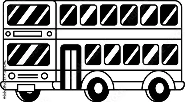 Fototapeta black and white isolate illustration of A double decker bus