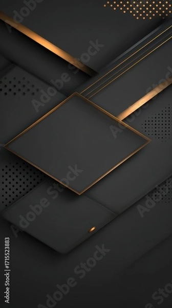 Fototapeta Sleek modern black and gold geometric background with textured surfaces and stylish design elements for technology or luxury themes