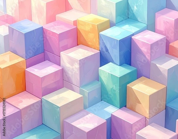 Fototapeta Pastel Cubes Stacked in a Soft, Dreamy Abstract Composition