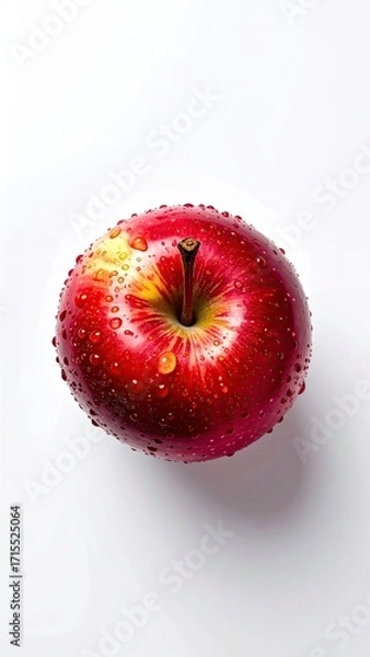 Fototapeta Close-up of a ripe red apple with water droplets on a white background