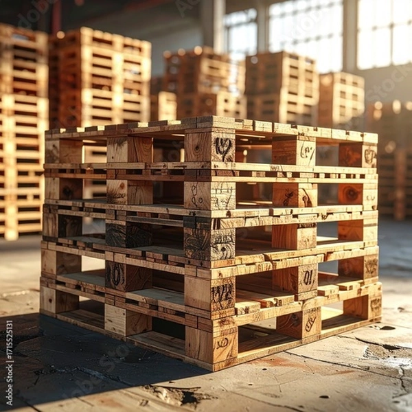 Fototapeta Wooden Pallet in Industrial Setting, Close-up View, Natural Light