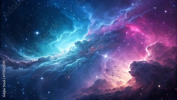 Fototapeta Vibrant cosmic nebula swirling with colorful clouds and stars