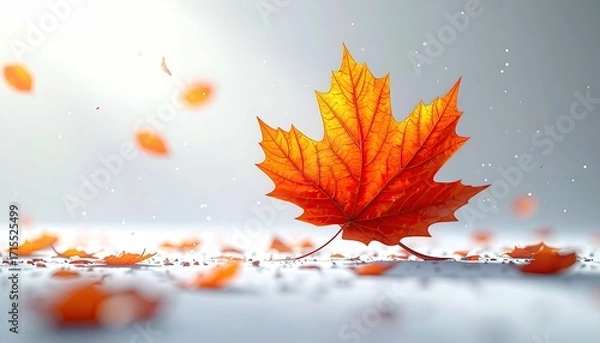 Fototapeta Vibrant Autumn Maple Leaf with Falling Leaves