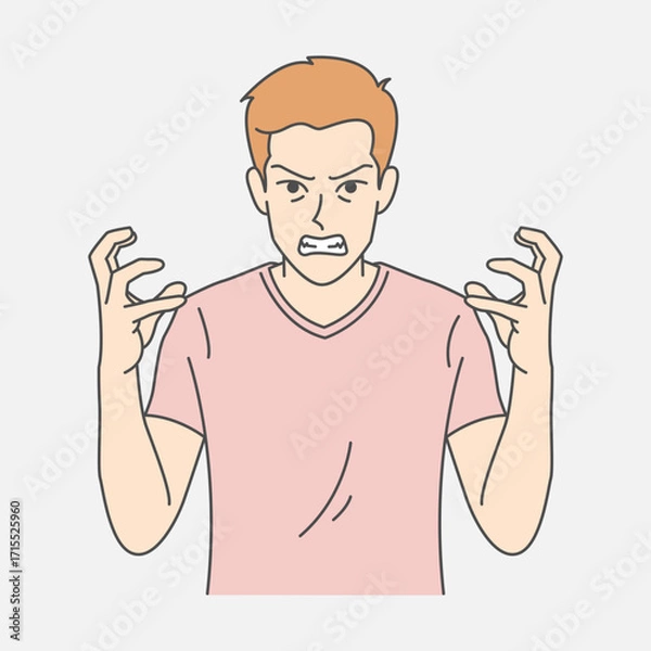 Fototapeta Illustration of an angry man gripping the air in frustration with an intense expression and tense body language