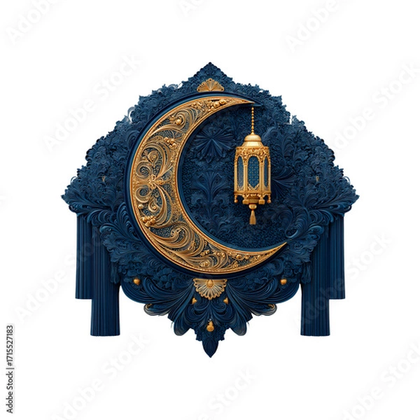 Fototapeta Ornate Crescent Moon and Lantern Ramadan Kareem Festive Design