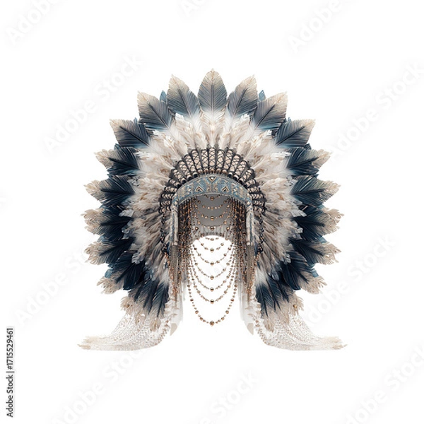 Obraz Elegant Native American Headdress Teal, White and Gold Feathers
