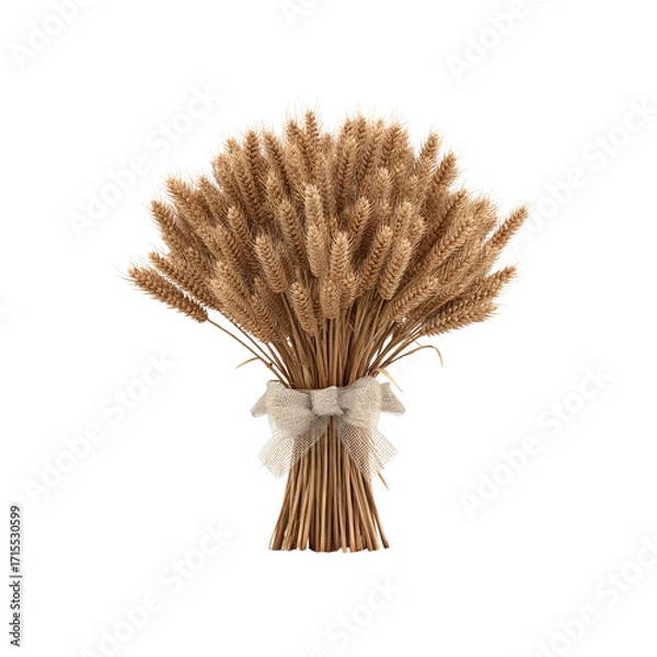 Fototapeta Rustic Wheat Sheaf with Burlap Bow - Autumn Harvest Decoration