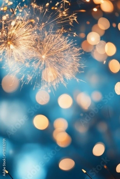 Fototapeta Sparkling fireworks with bokeh lights in a festive night scene