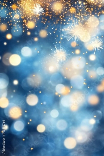 Fototapeta Abstract background with bokeh lights and sparkling particles on a blue gradient
