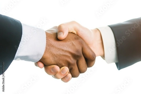 Fototapeta Two individuals in business attire shaking hands, symbolizing agreement or partnership