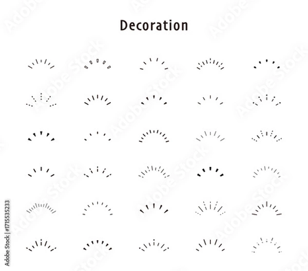 Obraz 気づき　アクセント　サンバースト　集中線　半円　イラスト　ベクター　セット　バリエーション　素材　背景