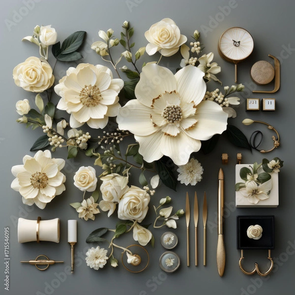 Obraz set of gold and white flowers