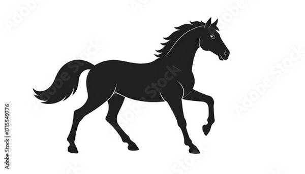 Fototapeta A stylized silhouette of a horse in motion, showcasing its flowing mane and tail against a stark white background.