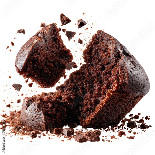 Obraz Freshly Baked Chocolate Cake Being Broken into Pieces