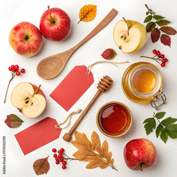 Fototapeta apples and honey isolated on white background set