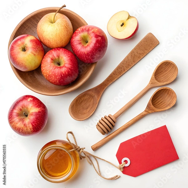Fototapeta apples and honey isolated on white background set