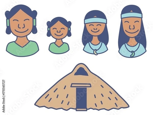 Obraz 古代人家族と家のイラスト