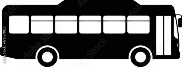 Fototapeta Modern black city bus silhouette side view simple transportation icon minimalist vector graphic vector
