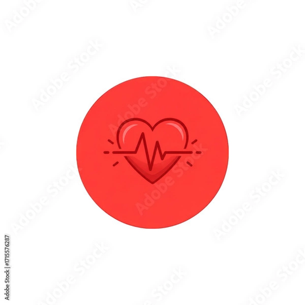 Fototapeta Red heart with heartbeat line inside a red circle graphic
