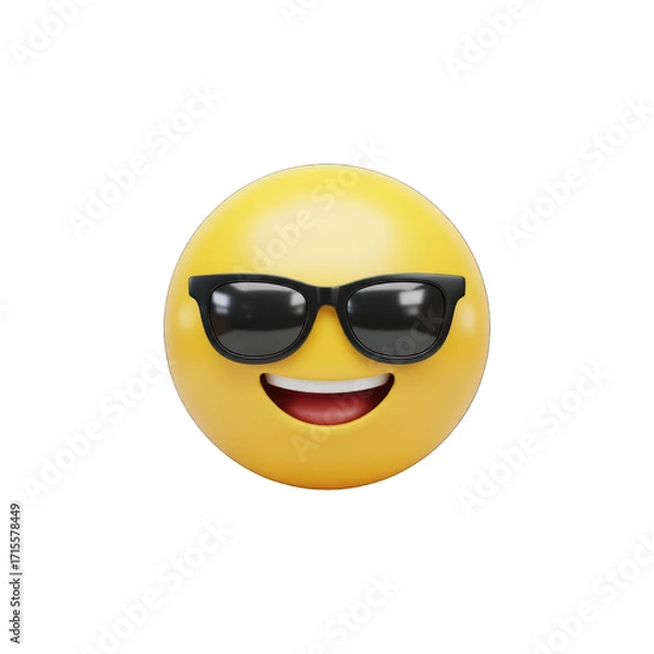 Fototapeta Cool emoji wearing sunglasses with a happy expression on a black studio background