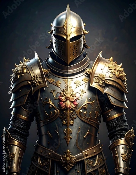 Fototapeta Medieval warrior in ornate armor