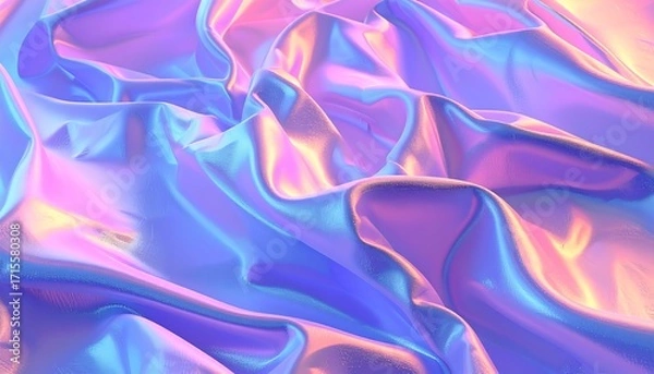 Fototapeta A vibrant display of iridescent fabric, draped in soft, pastel hues of purple, pink, and blue.