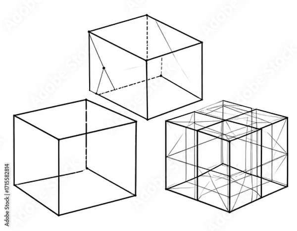 Fototapeta Three dimensional cube illustrations showcase perspective and structure.