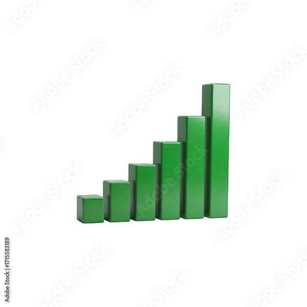Fototapeta Green bar graph showing growth and success on a black studio background render