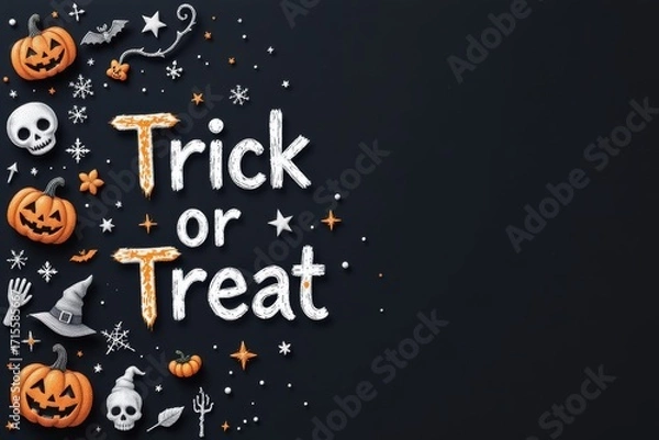 Fototapeta A whimsical Halloween collage bursting with spooky charm ghosts, pumpkins, and eerie delights dance around the bold “Trick or Treat” call, inviting festive mischief in vibrant style.