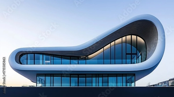 Fototapeta Modern, flowing architectural structure with a smooth, light-blue facade.