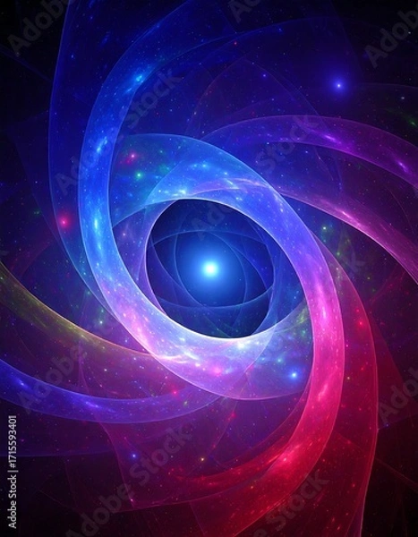 Fototapeta Abstract swirling fractal design with vibrant colors and glowing particles