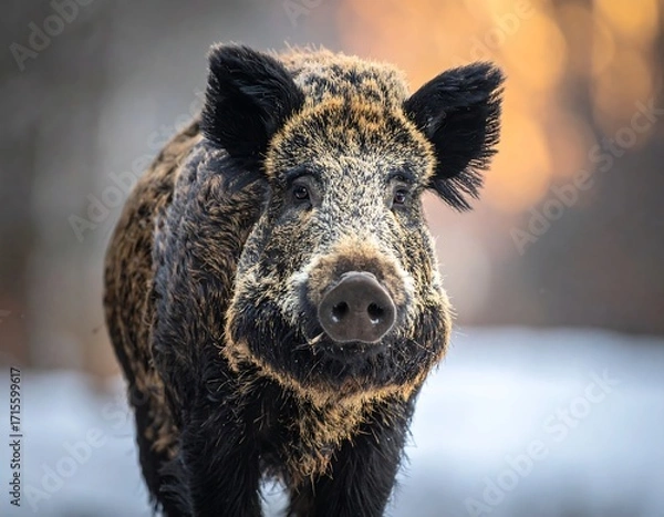 Obraz Wild boar in winter forest
