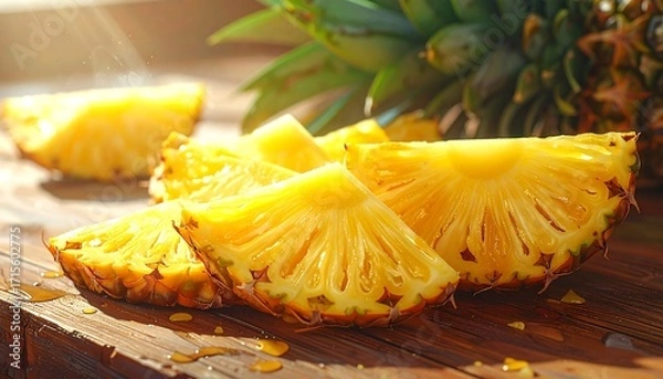 Obraz Tropical delight sliced pineapple slices on a wooden surface
