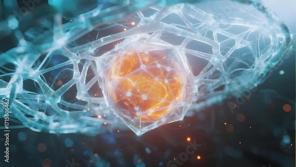 Obraz Abstract scientific visualization of a glowing core encased in a translucent geometric lattice structure