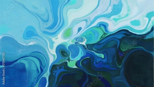 Obraz Abstract fluid artwork featuring swirling patterns of blue, teal, and white hues