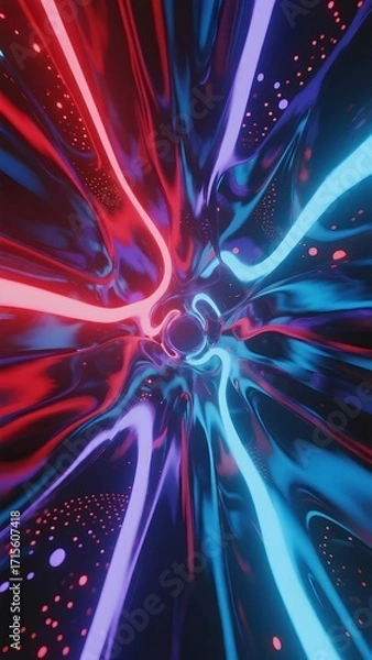 Obraz Abstract neon light patterns with swirling red and blue hues forming a dynamic cosmic vortex
