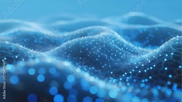 Obraz Abstract blue wave pattern with glowing particles and digital mesh texture