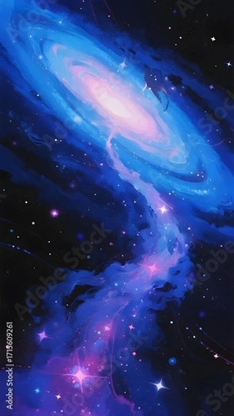 Obraz A vibrant spiral galaxy with glowing nebulae and star clusters in deep space