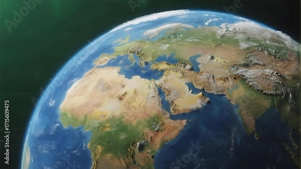 Obraz Earth from space showing Africa, Europe, and the Middle East with detailed landmasses and oceans
