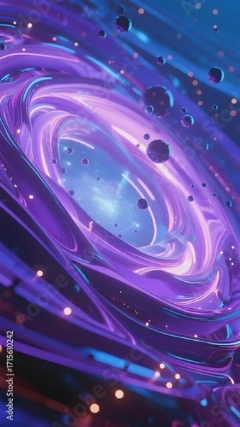 Obraz Abstract cosmic vortex with swirling purple and blue nebula, glowing particles, and floating spheres
