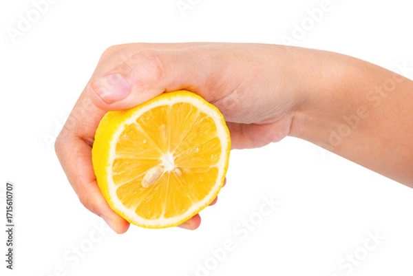 Fototapeta hand holding half of lemon