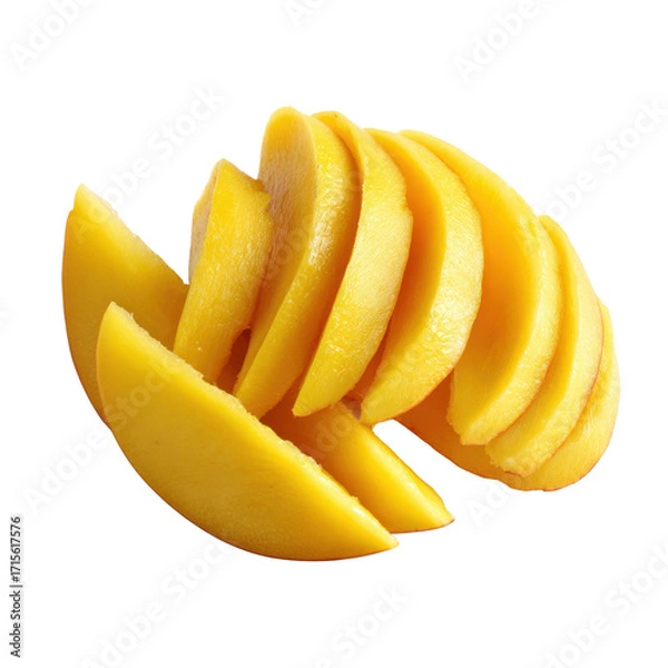 Fototapeta Freshly Sliced Juicy Mango Pieces on a Transparent Background