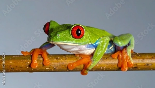 Fototapeta Vibrant Red-Eyed Tree Frog on a Branch