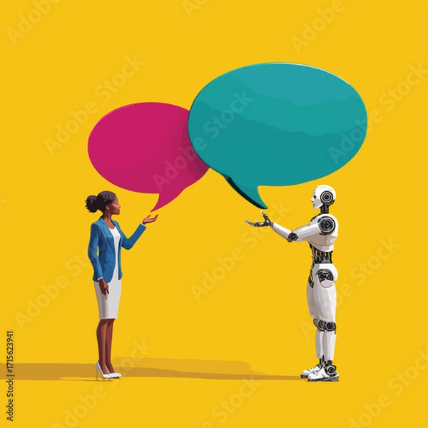 Fototapeta 人とロボットの対話：ベクタースタイルイラスト