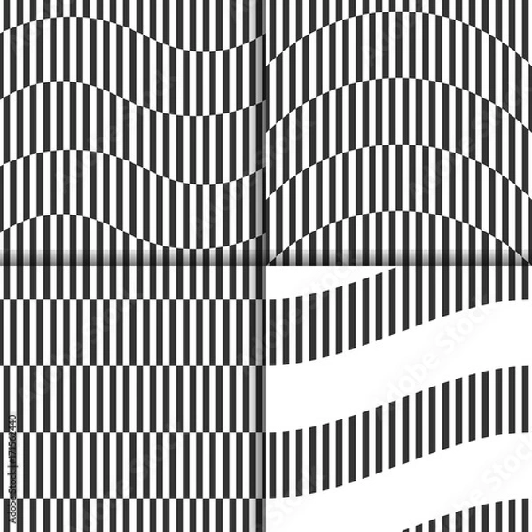 Obraz set of seamless black and white linear patterns with arcs, waves, stripes