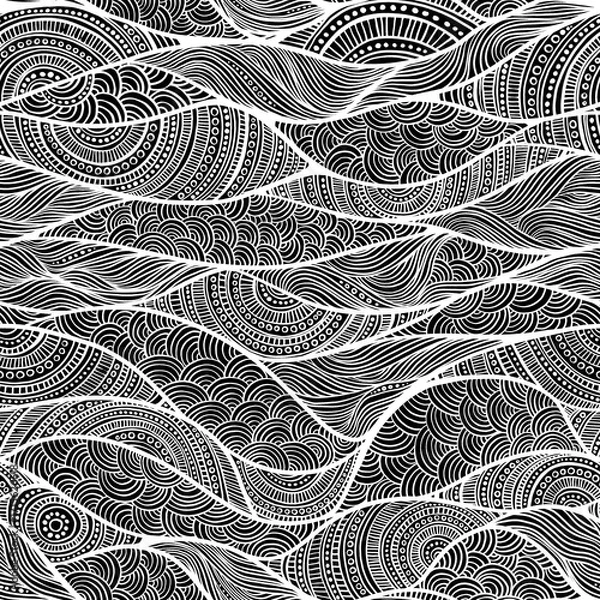 Fototapeta Hand drawn black and white boho chic tribal ethnic seamless pattern, textile texture and ornate motif, mixed media design for fabric, wallpaper, wrapping paper, fashion prints and decorative art 