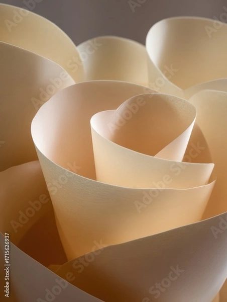 Fototapeta A beautiful abstract flower sculpture made of cream colored paper swirls creates a visually appealing and elegantly simple design statement.