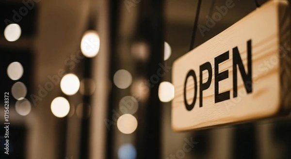 Obraz Open sign hanging on a shop door, inviting customers to enter the business